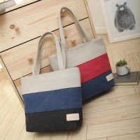 Jual Korean 3 stripes color Canvas Tote Bag,/Tas kanvas bahu Wanita Murah