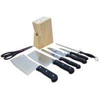 Jual Pisau set / Knife Set Rak Kayu Stainless Steel 8 pcs - Hitam Murah