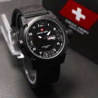 JAM TANGAN PRIA SWISS ARMY KANVAS TANGGAL HARI BLACK ANGKA WHITE
