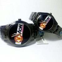 Jual Jam Tangan Couple Manchester United AON Black ( Custom Nama , Foto ) Murah