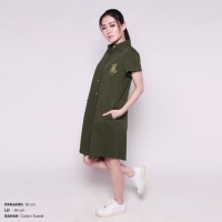 Jual Ready Dress Wanita Murah Surabaya RL Shirt Dress Army Cotton Suede Murah