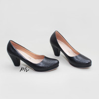 Jual Terlaris Sepatu Pantofel Wanita Block Heels SD01 Hitam Murah