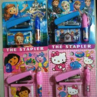Jual Set Staples + isi Staples dan Pen Karakter HK Frozen Dora Sofia Murah