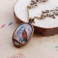 Jual Kalung Fashion Owl Time Gem Hand Made Necklace S3P056 Murah
