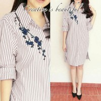 Jual KEMEJA PANJANG VONNE FLOWER / DRESS KEMEJA GARIS-GARIS Murah