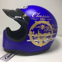 Jual Helm Cakil Scooter Blue with Gold Sticker/ Helm Cakil HBC /Helm Retro Murah