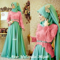 Jual Baju muslim wanita yolanda hijab 2in1 pink, gamis pesta wanita Murah