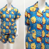 Jual Baju tidur dewasa wanita piyama dewasa motif Pooh Blue Murah