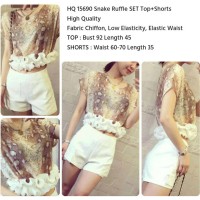 Jual Baju Setelan Wanita Snake Ruffle Blouse With Shorts Import 15690 Murah