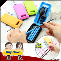 Jual Sendok Garpu Sumpit Portable Lipat Travel / Wisata Warna Warni (FN20) Murah