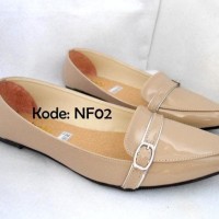 Flat Shoes Nf02 Sepatu Flat Sintetis Glossy Hitam Putih Cream Cokelat