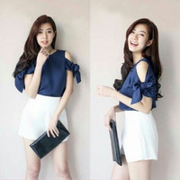 Jual BEST SELLER Blouse Marcella navy blouse wanita wolly crepe navy Murah