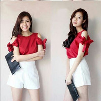 Jual Paling Murah Blouse Marcella red blouse wanita wolly crepe merah Murah