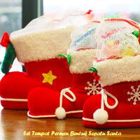 Jual Set Tempat Permen Bentuk Sepatu Santa ( 1 Set Isi 3 Pcs Ukuran Berbeda Murah