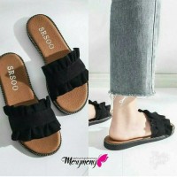 Jual FLATSHOES TEPLEK RUFFLE HITAM / TEPLEK KERUT HITAM Murah