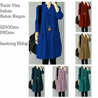 Jual YT Tunic Vira@55,bahan Katun Rayon,LD100cm,P80cm,Fit to L,Kantong Hidu Murah