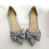 Jual Sepatu Wanita Cewek Flat Mika Bowtie Abu Murah