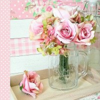 Jual Bunga Artificial Flower Bouquet + Glass Jar Dekorasi Shabbychic Murah