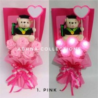Jual HAND BOUQUET/BUCKET/BUKET BUNGA MAWAR MENYALA LAMPU LED BONEKA WISUDA Murah