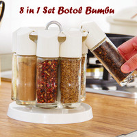 Jual 8 in 1 Set Botol Bumbu (Holder bumbu bisa diputar, botol bahan kaca) 2 Murah