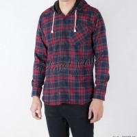 Jual kemeja pria flanel / flannel hoddie / kupluk model jaket sweater FHO02 Murah