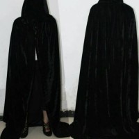 Jual jubah hitam kerudung beludru dewasa kostum halloween Murah
