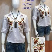 Jual SP100 KEMEJA PUTIH KATUN BORDIR OWL IMPORT ATASAN WANITA Murah