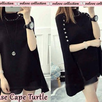 Jual blouse cape turtle hitam Grosir Kekinian Import Murah Murah