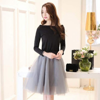 Jual DISKON set tutu balerina VL setelan wanita spandek kombi tile abu Murah