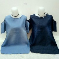 Jual Blouse pundak bolong import termurah (OGB) bhn jeans pakai mutiara Murah