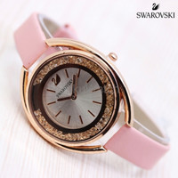 Jual Jam Tangan Pria Wanita Cewek Murah Swarovski Sk912 Leather Pink Rose Murah