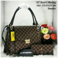 Tas Fashion Wanita LV Kunci 3 Ruang Set Dompet Handbag