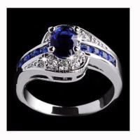 Jual PROMO Cincin Wanita Blue Sapphire Gemstone Emas Putih Terpadu PALING M Murah