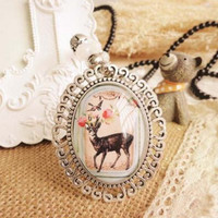 Jual 02A7A9rChain Gemstone Necklace Deer Portrait Murah