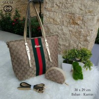 Promo Murah Tas Wanita Kantor Santai Terbaru Hits Gucci Kanvas Krem