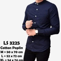 Jual **Sale** Kemeja Panjang Biru Navy Dark Blue Kerah Shanghai Pria Cowok Murah