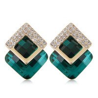 Jual Anting Fashion Green+golden Color Diamond&square Shape Gemstone A45985 Murah