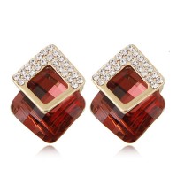 Jual Anting Fashion Red+golden Color Diamond&square Shape Gemstone A45983 Murah