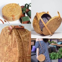 Jual tas selempang rotan bulat kancing kulit Murah