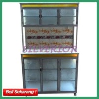 Rak Lemari Piring Kaca Aluminium Rata Roda 3 Pintu Khus Distributor