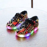 Jual SEPATU ANAK LED / YELLOW BLACK ABSTRACT LED SHOES Murah