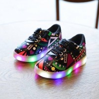 Jual SEPATU ANAK LED / BLACK ABSTRACT LED SHOES Murah
