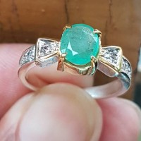 cincin perak wanita mata zamrud jamrud emerald asli natural alami