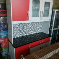 rak piring merah putih kitchen set HPL kayu teakblok