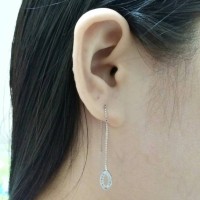 PERHIASAN ANTING PANJANG PERAK SILVER 925 LAPIS EMAS PUTIH