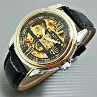 Jual Jam Tangan Rolex Automatic / Otomatis Combi Gold-Black Kulit Hitam Murah