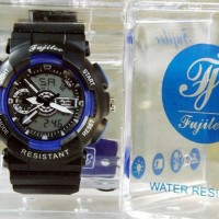 JAM TANGAN SPORT PRIA FUJITEC ORIGINAL DOUBLE TIME BLACK LIST BLUEE