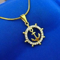 Jual Kalung pria + Liontin Titanium Jangkar/kemudi TAHAN Air Murah