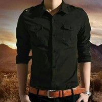 Baju Kemeja Pria / Hem Cowok / Pakaian Pocket Cool Man Black