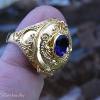 Cincin Box/ Cincin Loket Batu Amethyst Lapis Emas 18 karat GPR-178